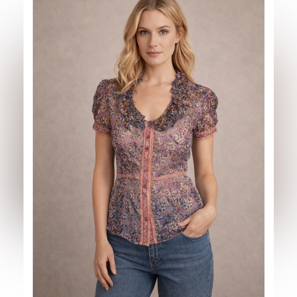 Zac Posen Floral Silk button top